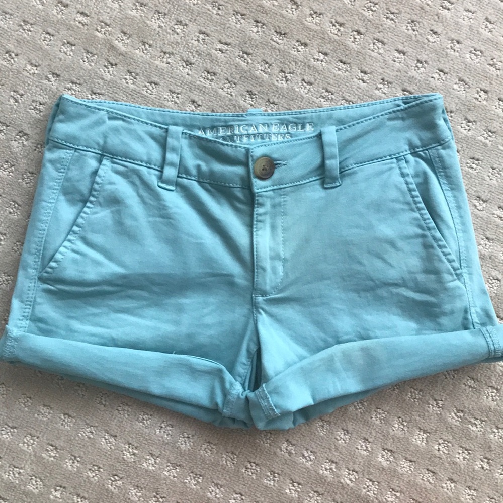 American Eagle Blue Twill Midi Shorts